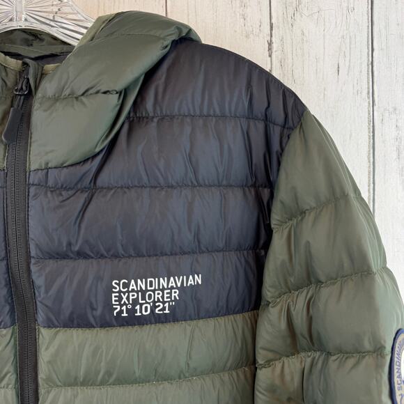 Scandinavian Explorer Olive Black Down Jacket Ultra Light Hooded Unisex Small - Picture 10 of 16
